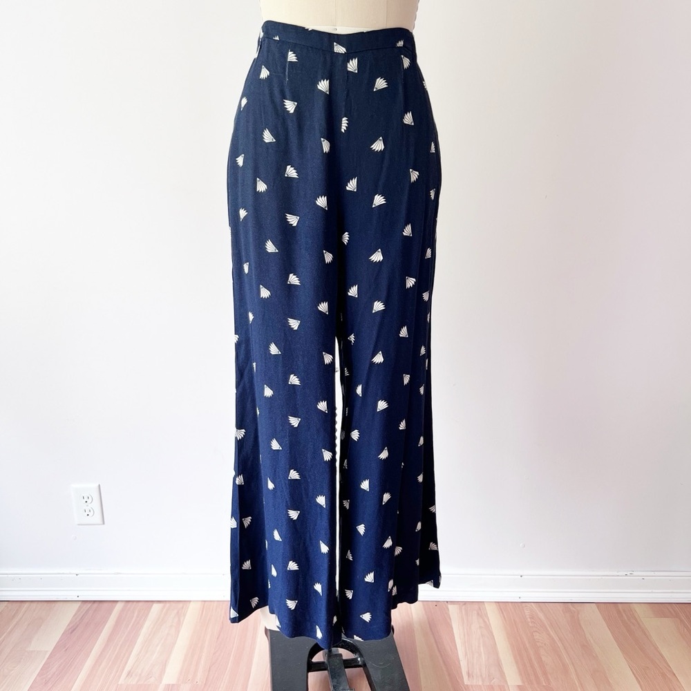 Reformation Navy and White Patterned Wide Leg Pants